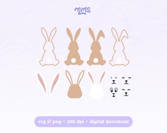 Bunny Clipart Svg Png File, Cute Easter Bunny Parts Set, Rabbit Faces Ears Tails, Baby Spring Design