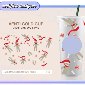 MERRY MONKEY ⟡ wintervakantie, sneeuw, kerstman, kerstmis sbux venti knippen wrap-bestand met svg, png- en dxf-bestanden voor de cricut en silhouette