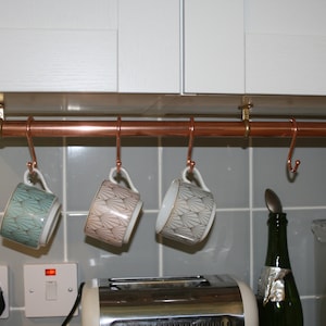 Copper Hanging Rail With Hooks Included and Quality Brass Brackets. for Hanging Cups and Kitchen Utensils