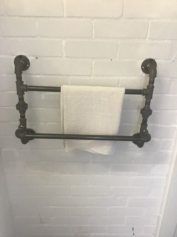 Industrial Towel Rail With Black Steel Pipes Modern In Trend Etsy