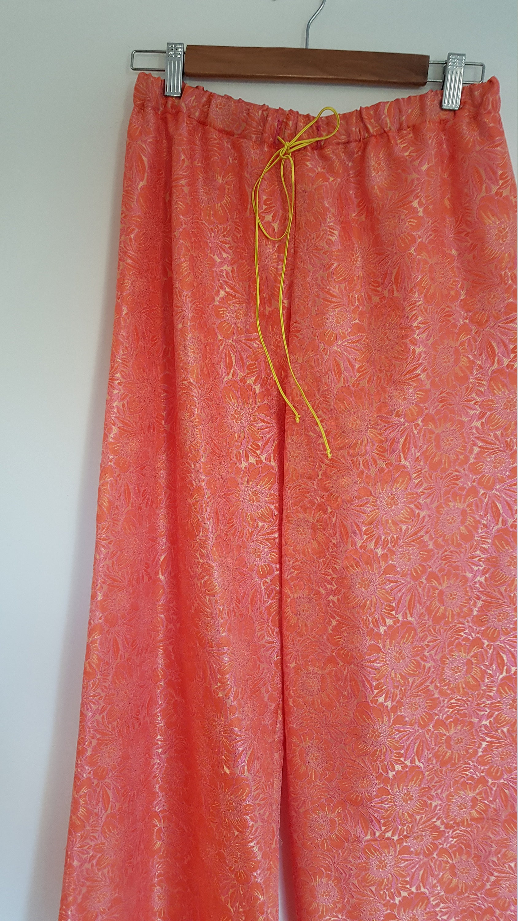 Patterned silk elasticated waist trousers.
