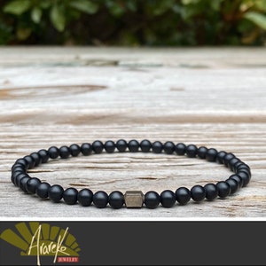 Onyx Bracelet  4mm Slim Bracelet.  Natural Stone  Stretch Bracelet  Men’s Bracelet