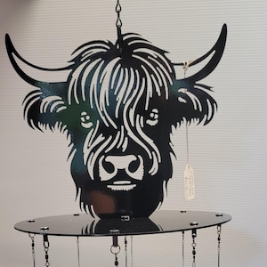 Carrilhão de vento de vaca de metal Highland, decoração de vaca, carrilhão de vento de aço cortado a plasma, animais, casa de fazenda, fazendeiro, arte em metal, presente