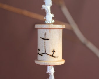 Cross Easter Tree Decoration, Handmade Woodburned Religious Ornament