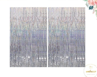 Holographic Foil Fringe Curtain Backdrop: Party Photo Booth Decor (Set of 2)