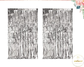 Silver Foil Fringe Curtain Backdrop: Bridal Shower Decor, 3x7ft (2 PCS)