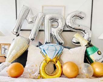 Silver XL MRS Bachelorette Party Balloons Jumbo Letters Bach Decorations Supplies Bride Decor Ideas Bridal Shower Photo Booth Backdrop