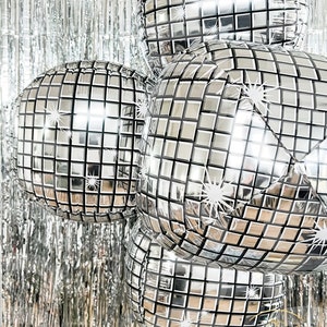 Bachelorette Party Disco Ball Balloons Decorations Retro Last Disco Decades Birthday Party Groovy 70s Bach to the 90s 80s 22 Inch Set of 5 Silver Disco