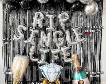 Mini RIP Single Life Garland-Black+Silver Bachelorette Balloons,Bride Or Die,Bachelor Party Decor,Witch Bachelorette Party, Halloween Bach