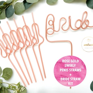 Bachelorette Party Favors Rose Gold Swirly Straws and Bride Straw Set Bach Supplies Reusable Bachelorette Party Decorations Hen Party Decor