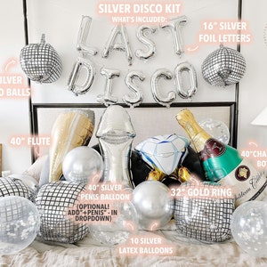 Silver Last Disco 16 inch Foil Letters Last Disco Bride Dazed and Engaged Bachelorette Party Decorations Retro Bride Bach to 70s 80s Party