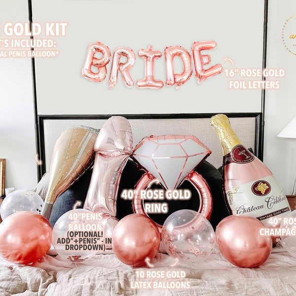 Rose Gold BRIDE Foil Balloons Kit for Bachelorette Party Decorations Bridal Shower Supplies Photo Backdrop for Bach Party 16 inch Letters