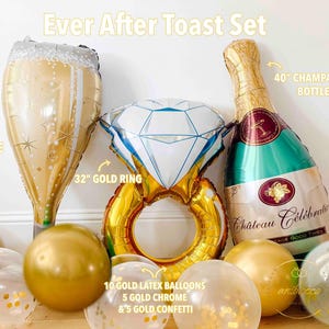 Sektflöte Weinflasche Ring Ballon Set Rose Gold Blau Gold Folienballons für Junggesellinnenparty Brautparty Verlobung Hochzeit Dekor