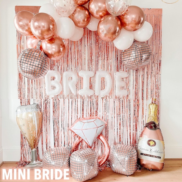 Mini Bride Garland Rose Gold and Matte White Balloons Arch Kit Bride To Be Bachelorette Party Decorations Bridal Shower Decor Photo Backdrop