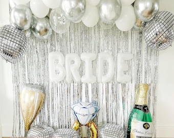 Mini Bride Garland Silver and Matte White Balloons Arch Kit Bride To Be Bachelorette Party Decorations Bridal Shower Decor Photo Backdrop