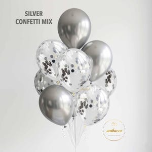 Gold Chrome Balloons, Confetti & Metallic Balloons for Bachelorette, Wedding, Baby Shower, Birthday, Arch Garland Decor, Party Supplies Silver Confetti Mix