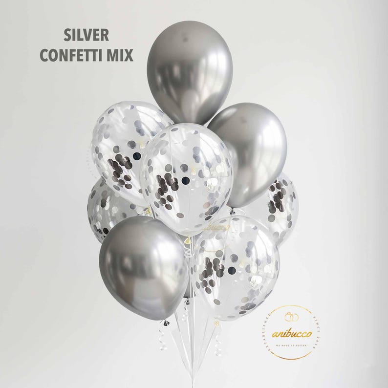 Gold Chrome Balloons, Confetti & Metallic Balloons for Bachelorette, Wedding, Baby Shower, Birthday, Arch Garland Decor, Party Supplies Silver Confetti Mix