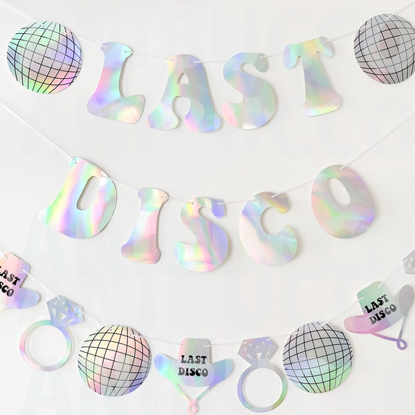 Last Disco Bachelorette Party Supplies Last Rodeo Bach Party Decorations Backdrop Photo Booth Holographic Iridescent Bachelorette Banners
