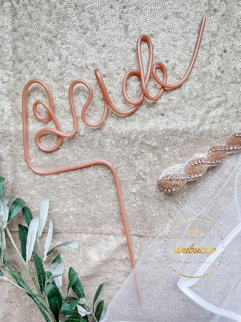 White Bride Straw Bachelorette Party Supplies Bachelorette Party Decoration Bride to Be Bridal Gift Wedding Shower Hen Party Gift for Bride Rose Gold BrideStraw