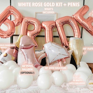 Rose Gold BRIDE Balloons,Bachelorette Party, Bride to Be, Pearls and Prosecco, Glitz & Glam, Bridal Shower Decor, Wedding Party Balloons zdjęcie 5