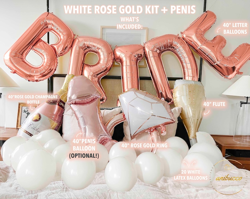 Rose Gold BRIDE Balloons,Bachelorette Party, Bride to Be, Pearls and Prosecco, Glitz & Glam, Bridal Shower Decor, Wedding Party Balloons zdjęcie 5