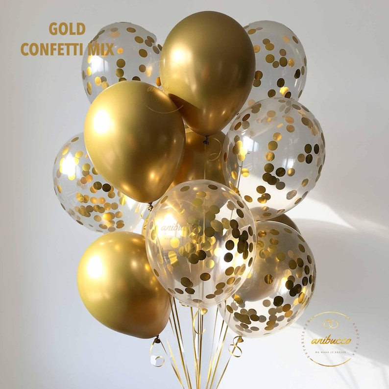 Gold Chrome Balloons, Confetti & Metallic Balloons for Bachelorette, Wedding, Baby Shower, Birthday, Arch Garland Decor, Party Supplies Gold Confetti Mix