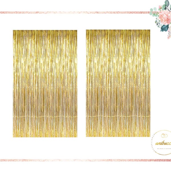 Gold Metallic Tinsel Foil Fringe Streamer Curtain Backdrop 2 PCS 3x9ft Bridal Decorations Birthday Photo Booth Prop Hen Party Decor