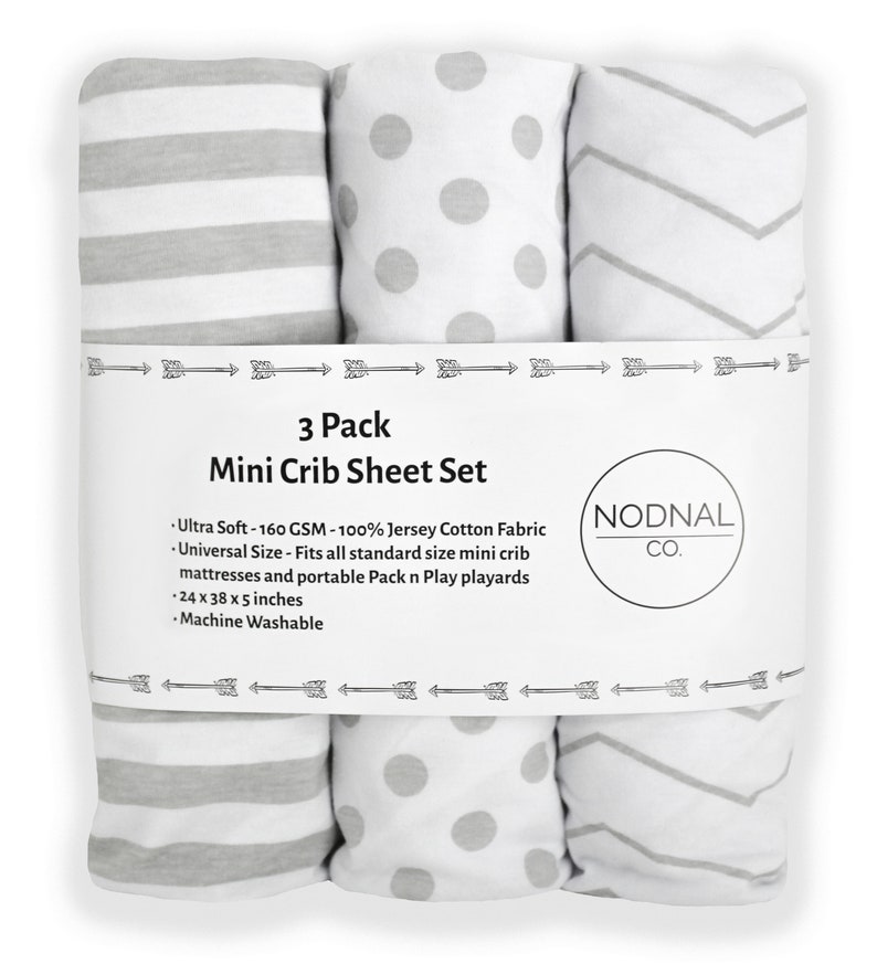Mini Crib Sheets Pack N Play Set Gray Pink Cotton Fitted Baby Etsy