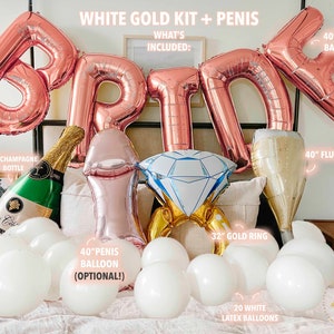 Rose Gold BRIDE Balloons,Bachelorette Party, Bride to Be, Pearls and Prosecco, Glitz & Glam, Bridal Shower Decor, Wedding Party Balloons zdjęcie 6