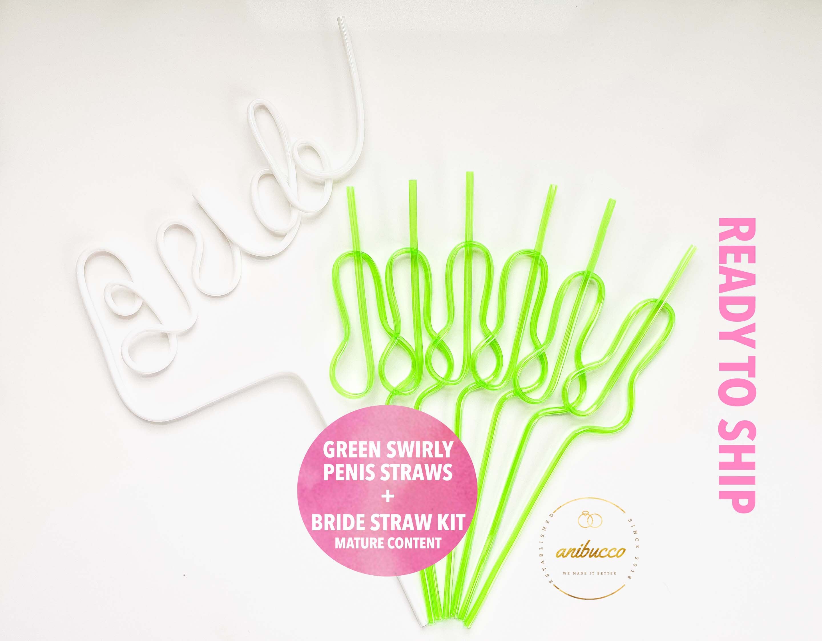 Green Penis Straws and Bride Straw Bachelorette Party Favor Party