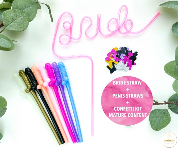 Bachelorette Party Penis Straws - Set of 30 pcs Pink, Black, Purple - Best  Bride Shower Decoration