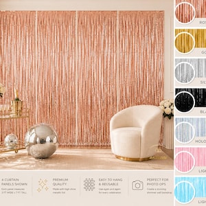 Metallic Fringe Curtain Backdrop | Shimmer Wall | Photo Booth Curtain | 2, 3 or 4 Pack | Birthday Bridal Shower Bachelorette Decor Wedding