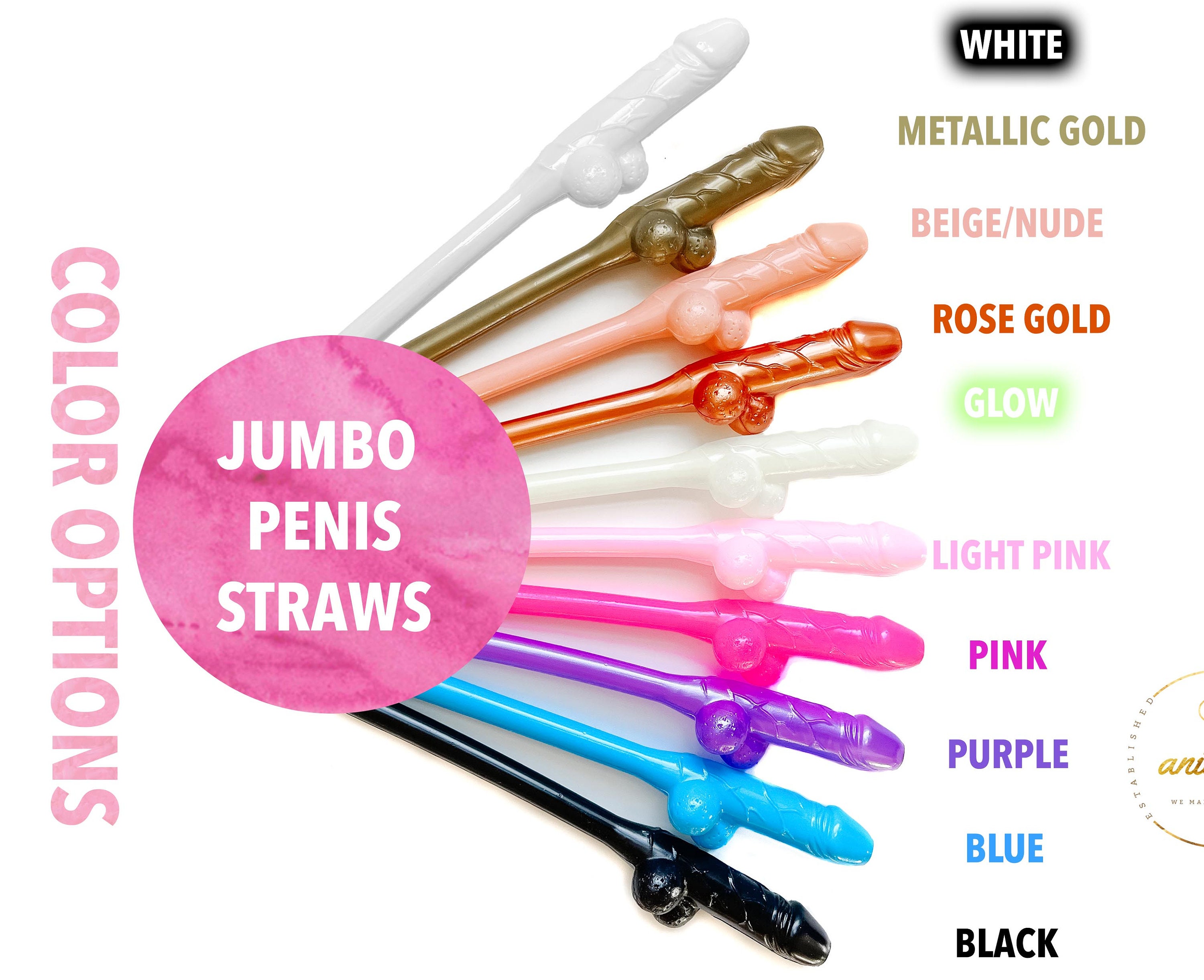 Big Penis Straws in Pink, Purple and White