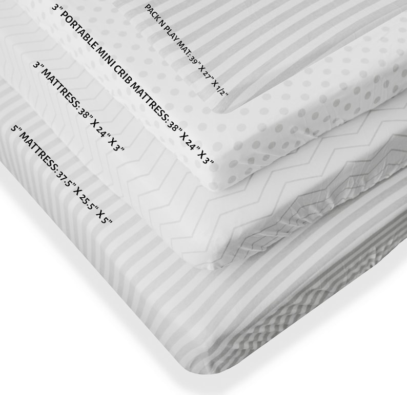Mini Crib SheetsPack n Play Set 3 Pack 100/% Jersey Gray Cotton Baby GirlBoy Grey Chevron Polka Dot Stripe 160 GSM Shower Gift NODNAL CO