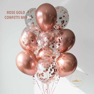 Gold Chrome Balloons, Confetti & Metallic Balloons for Bachelorette, Wedding, Baby Shower, Birthday, Arch Garland Decor, Party Supplies RoseGold ConfettiMix