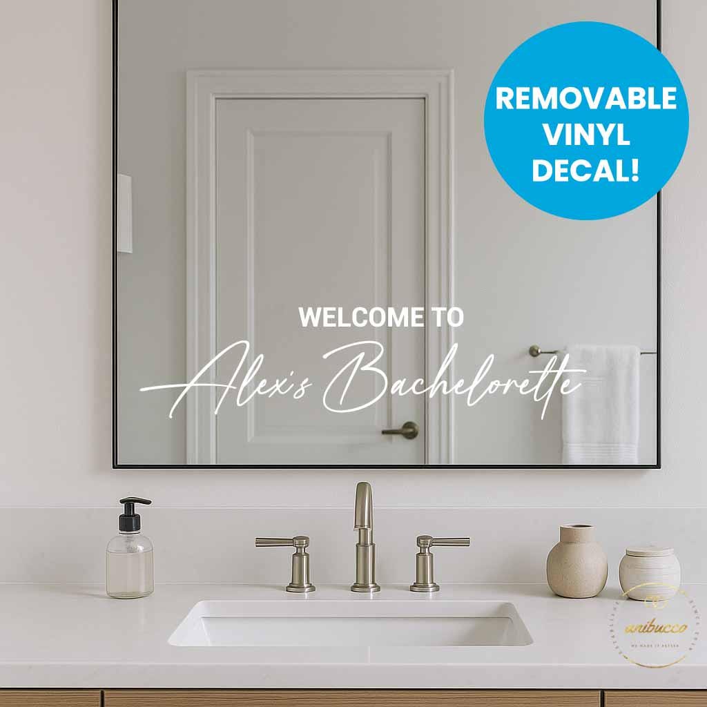 VWAQ Personalized Wedding Vinyl Decal - Custom Welcome Sign With Names & Date, Easy Apply To Signs, Glass, Walls (Pink, 32"H X 40"W)