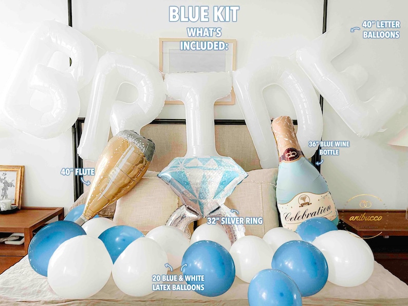 White BRIDE Balloon, Bride Balloons, Bachelorette Balloons, Bachelorette Party Decorations, Bride To Be Balloon, Bachelorette Decorations XL Bride+Blue Kit