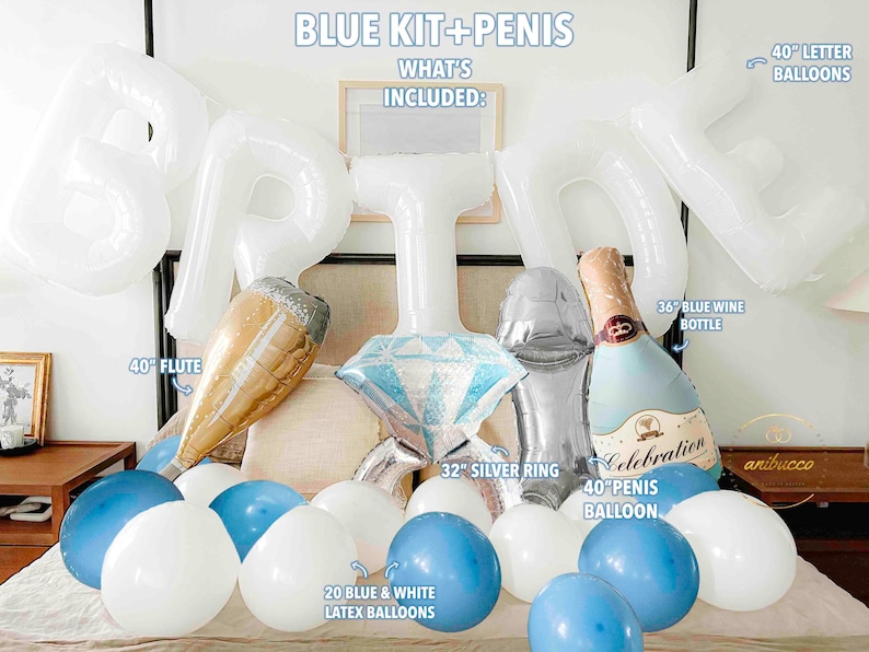 White BRIDE Balloon, Bride Balloons, Bachelorette Balloons, Bachelorette Party Decorations, Bride To Be Balloon, Bachelorette Decorations XLBrde+BlueKit+Penis