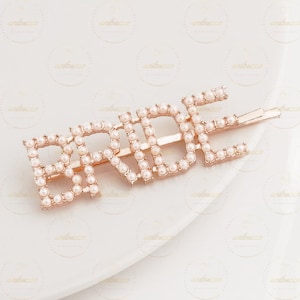 Rose Gold Pearl Bride Mrs Hair Barrette Pin Bride Hair Accessories Bride Letter Hair Clip Bachelorette Accessories Bride Hair Pin Babe