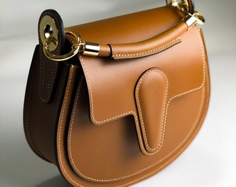 Brown leather crossbody saddle bag