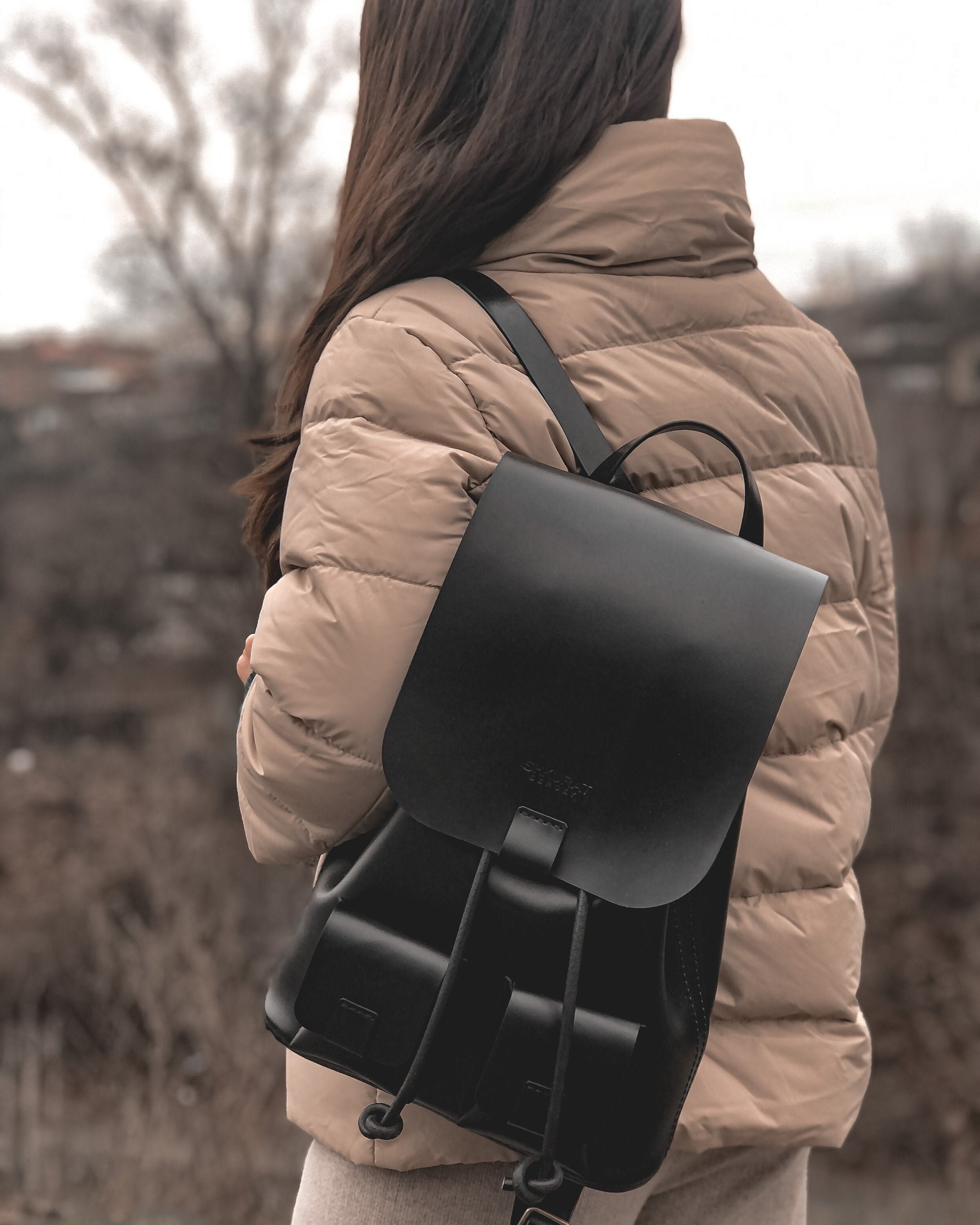 Black leather backpack for women Etsy