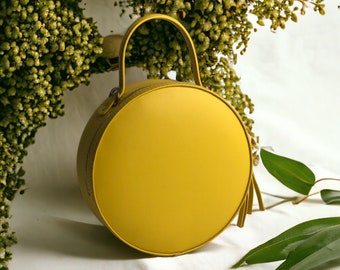 Yellow round bag Small circle bag tote leather crossbody bag