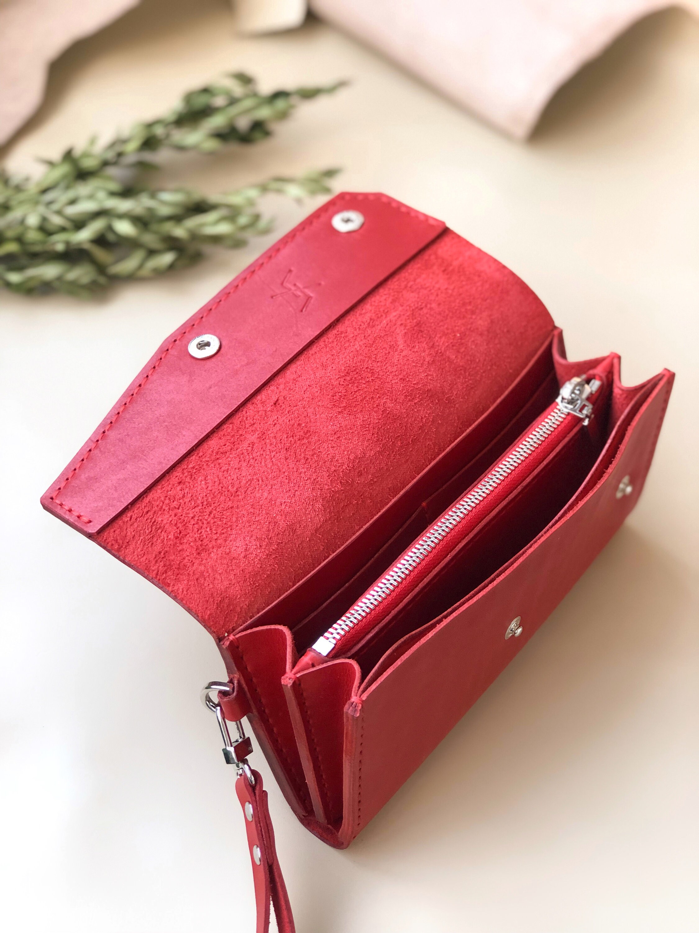 Red leather women wristlet wallet Etsy