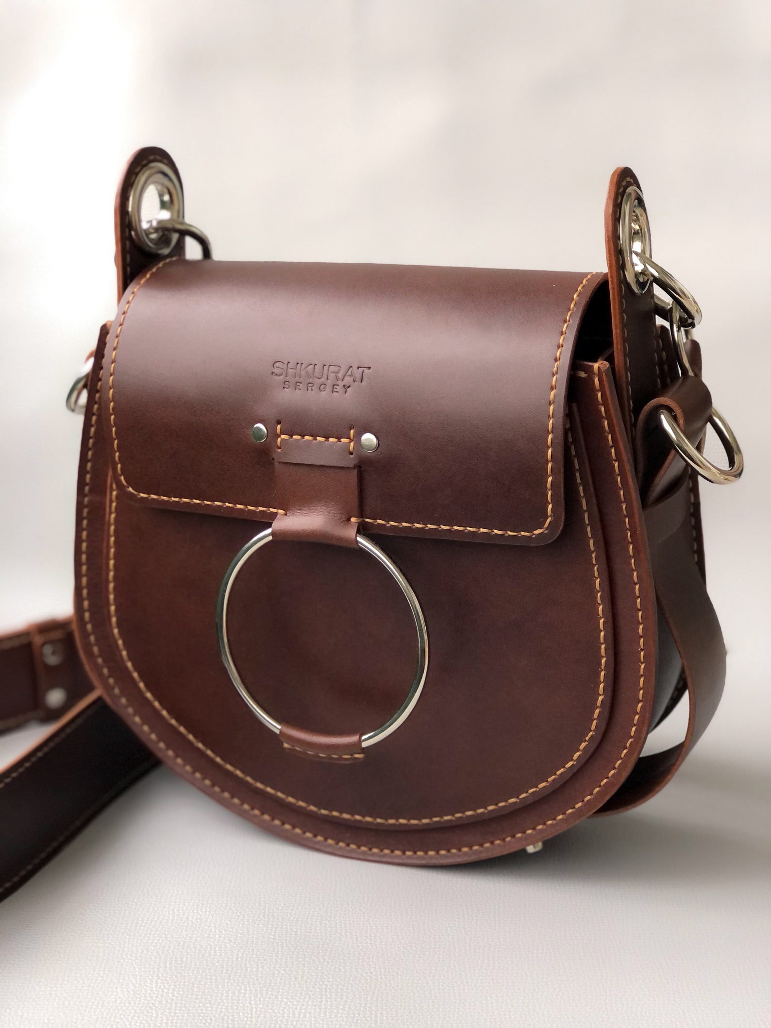 Brown leather crossbody saddle bag Etsy