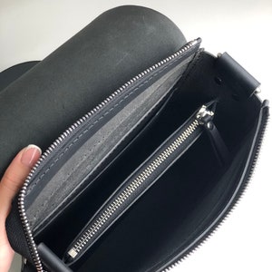 Mens mini messenger bag. Black leather shoulder bag image 4