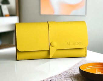 Cartera personalizada para el regalo del día de la madre Monedero de cuero amarillo para mujer Cartera personalizada para mujer el mejor regalo