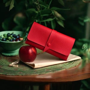 Billetera roja personalizada Billetera de cuero personalizada Regalo para mujer