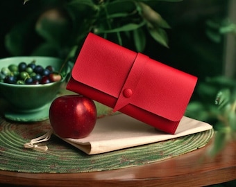 Cartera roja personalizada Cartera de cuero personalizada Regalo para mujer