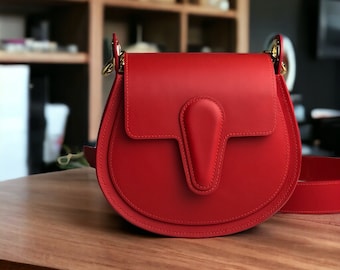 Luxury crossbody bag Best gift for women Red leather saddle bag for women