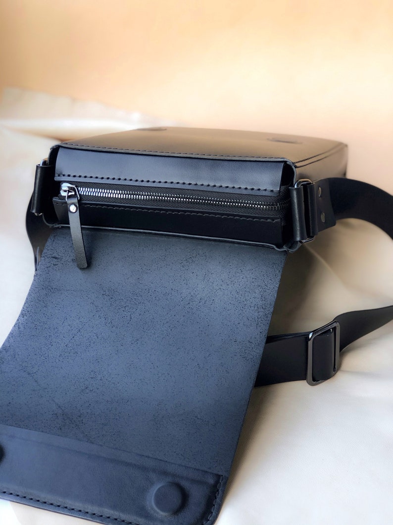 Mens Mini Messenger Bag. Black Leather Shoulder Bag | Etsy